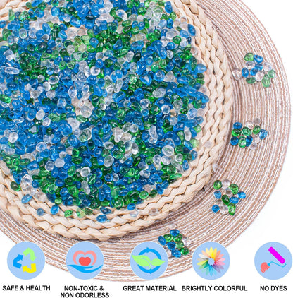 Keedolla Aquarium Glass Pebbles Stones Fish Tank Rocks Gravel, Green Mix Glass Gemstones Fish Bowl Rocks for Vase Fillers, DIY Crafts, Home Decor - 15 Oz, 6-9mm