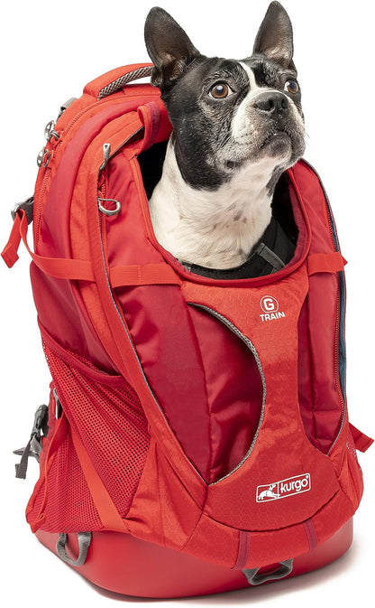 Kurgo G-Train Dog Carrier Backpack - Comfortable Travel Bag for Pets Up to 25 lbs - Waterproof Bottom - Multi-Compartment Pack - Dog Hiking Gear - Rugged Adventure Backpack - Red