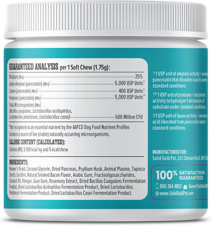Solid Gold Dog Probiotics for Digestive Health - Probiotics for Dogs with Fiber & Digestive Enzymes for Bowel Support & Gut Health - Bacon Flavor Soft Chews to Support Digestion for All Ages - 120ct