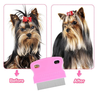 5 Pack Flea Lice Comb,Stainless Steel Dog Cat Grooming Combs With Rounded Teeth,Double-Sided Tear Stain Remover,Dematting Comb For Dogs Cats Ideal For All Types Of Small, Medium, Large Pets (Pink)