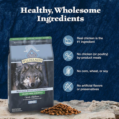 Blue Buffalo Wilderness Adult High-Protein Dry Dog Food with Real Chicken, Grain-Free, Made in the USA with Natural Ingredients, Chicken, 24-lb Bag