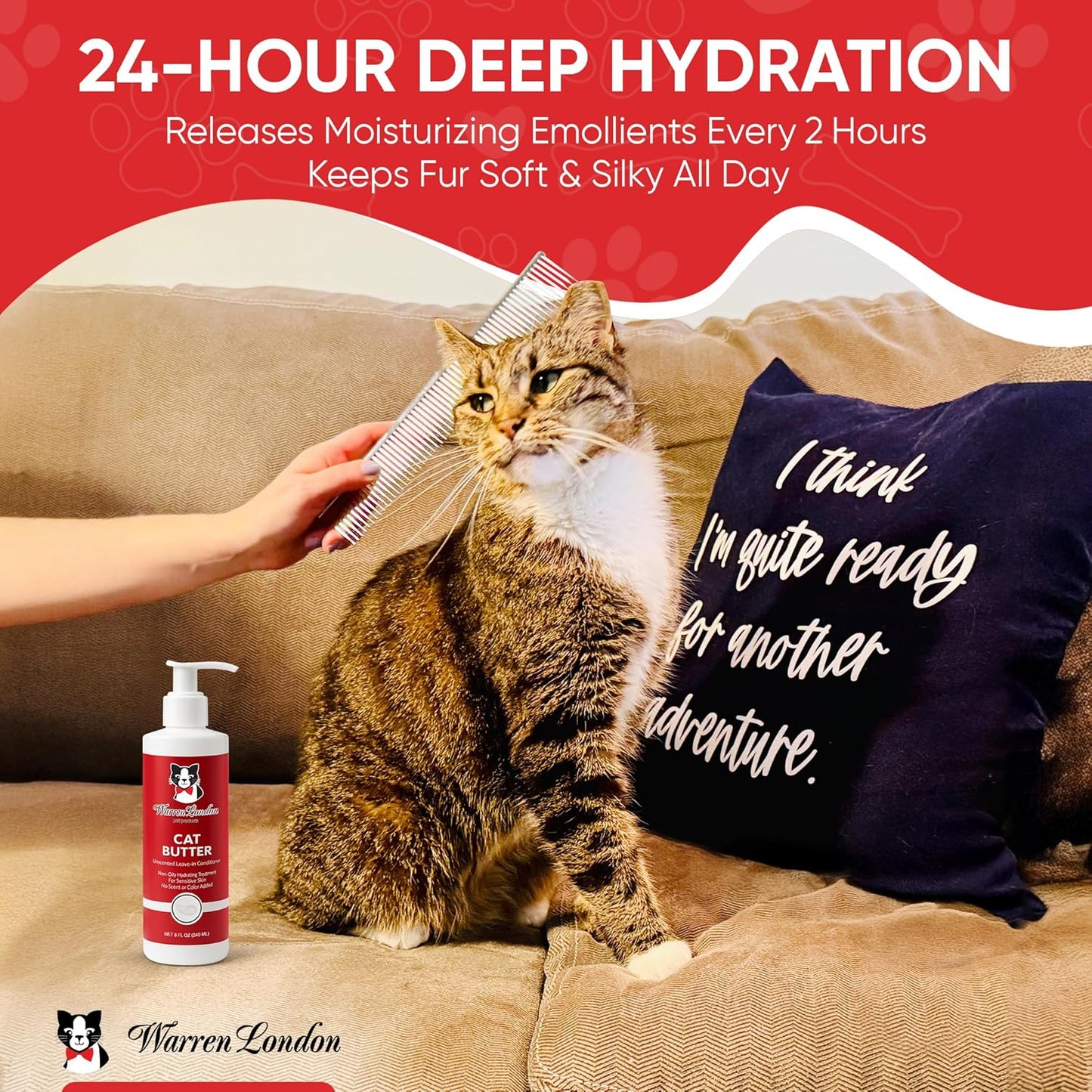 Warren London Cat Hydrating Butter | Unscented Leave-in Conditioner Lotion for Soft, Shiny Fur | Deep Moisture & Detangling for All Breeds