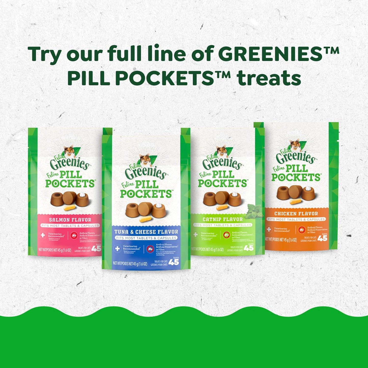 Greenies Feline Pill Pockets for Cats Natural Soft Cat Treats, Chicken Flavor, 3 oz. Pouch (85 Treats)