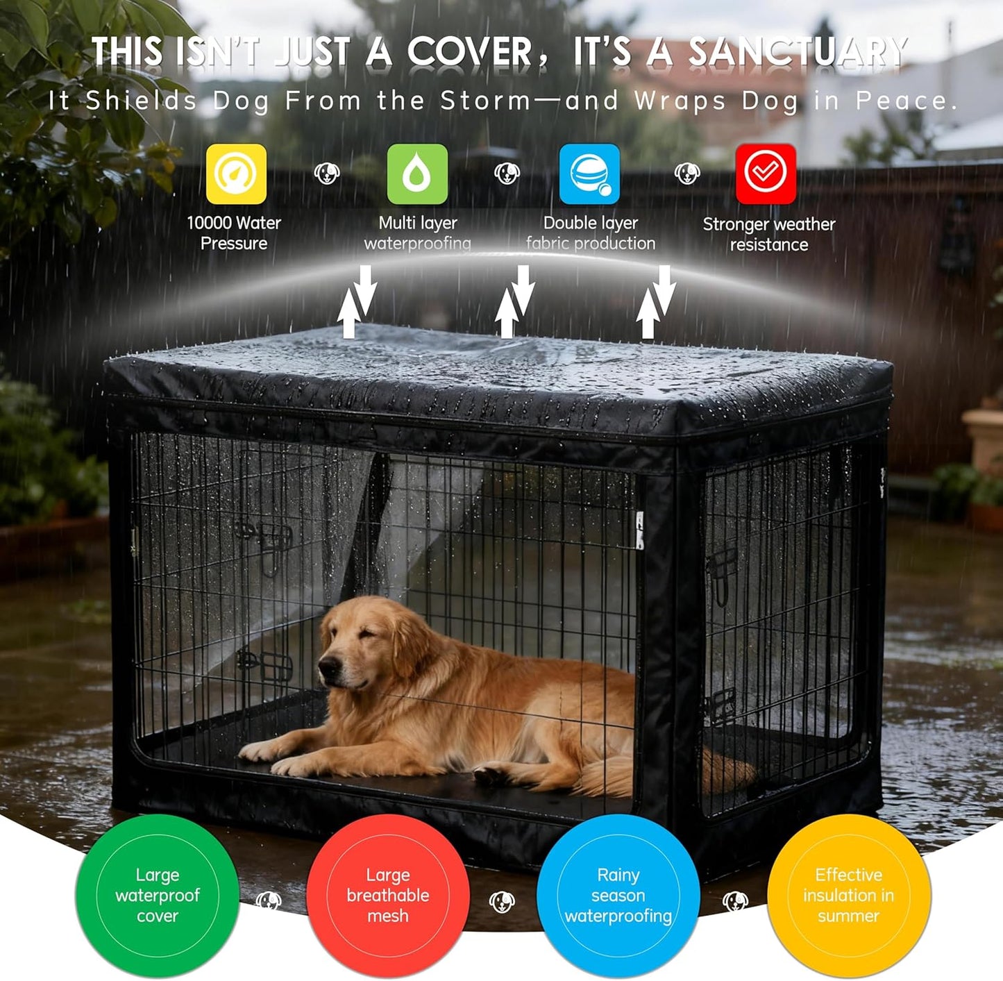 Dog Crate Cover,Fits Most 42-inch Dog Crates,Unique Knife Cloth (More Durable and Heavy Duty)+ EVA Transparent Material,with Waterproof Sunshade Cover,Waterproof Dog Kennel Cover,Black(Cover Only)