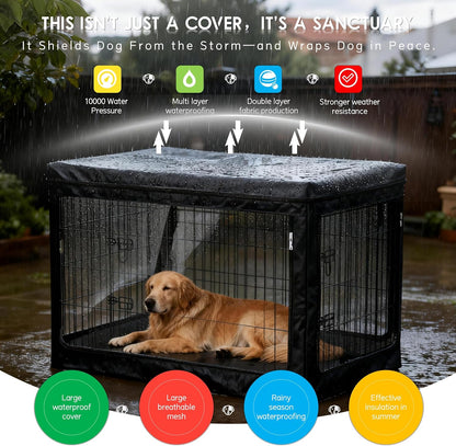 Dog Crate Cover,Fits Most 42-inch Dog Crates,Unique Knife Cloth (More Durable and Heavy Duty)+ EVA Transparent Material,with Waterproof Sunshade Cover,Waterproof Dog Kennel Cover,Black(Cover Only)