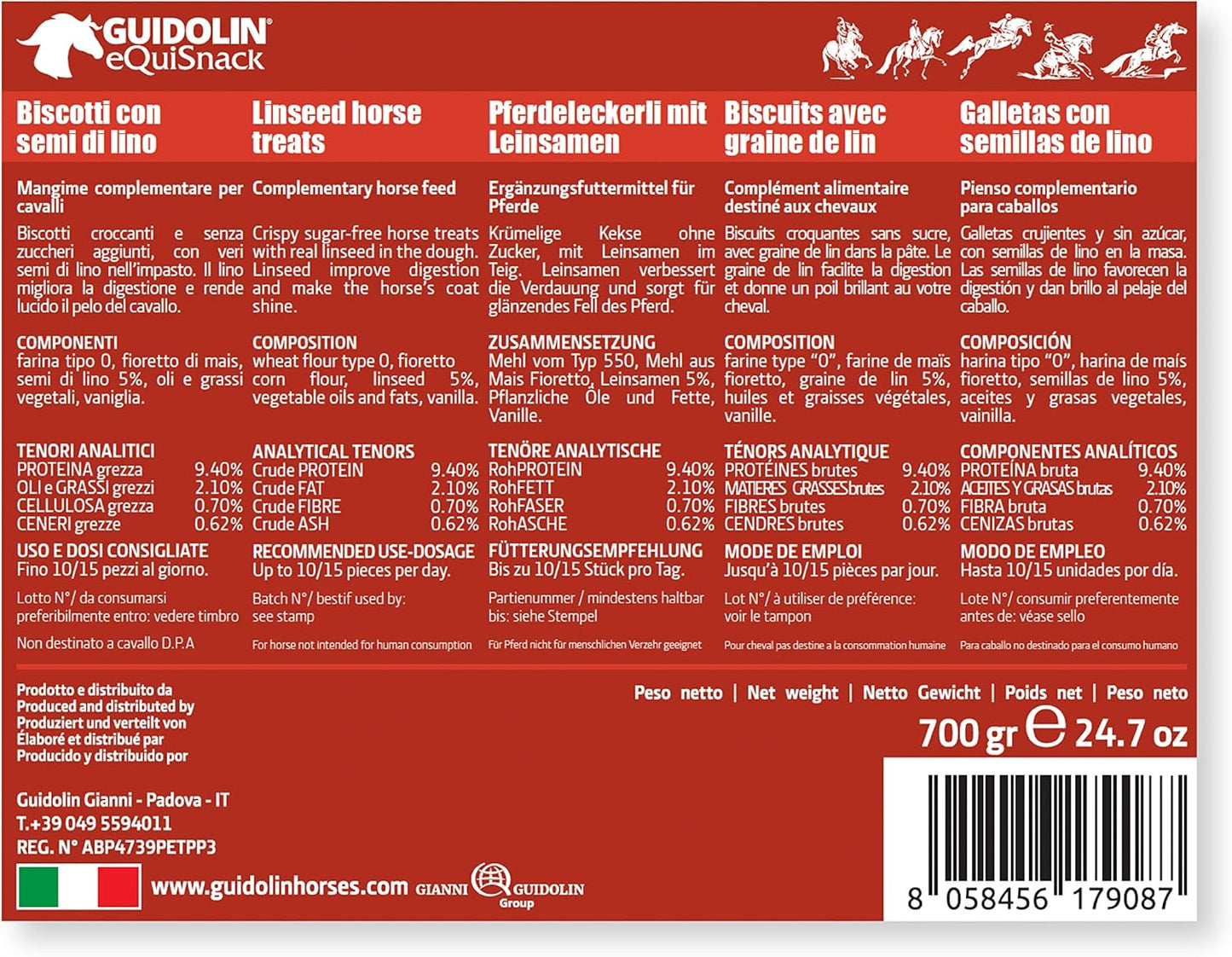 Horse Natural Treats with Superfoods and Real Fruit Pieces, No Sugar Added, Handmade in Italy - 1,54 LB (Linseed)