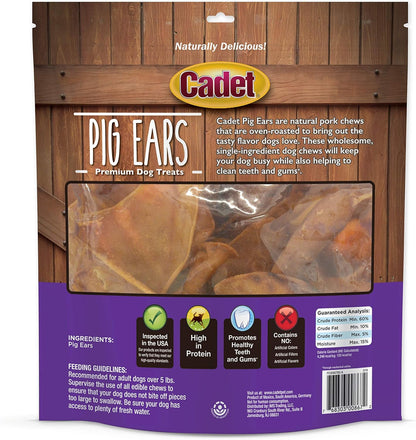 Cadet Natural Pig Ears for Dogs, Long Lasting & Natural Chew Treats for Dogs, 12 Count