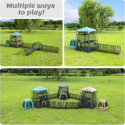 Extra Large catio Outdoor cat Enclosure,3-in-1 Cat Tower Tent with Tunnel/Pop Up Cube, Portable Catio,Cat Tent,Foldable Cat Enclosure for Indoor/Outdoor/Camping Weatherproof & Sunproof(Patented)