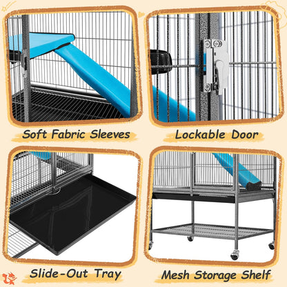 Yaheetech Metal Rolling Cage for Adult Rats/Ferrets/Chinchillas Small Animal Cage w/Removable Ramp & Platform Black