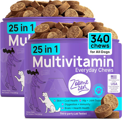 Dog Multivitamin Chewable with Glucosamine, Chondroitin & Probiotics – Dog Vitamins And Supplements – Skin, Hip & Joint, Immune - Puppy, Senior Dogs Supplements, 2 pack 340 Count, Made in USA