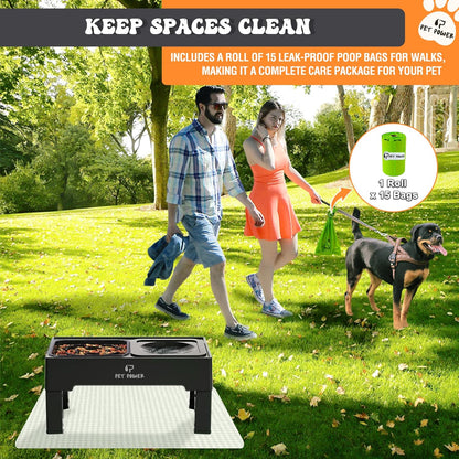 Dog Bowls Elevated, 4 Adjustable Height Raised Dogs Bowl with No-Spill Water Dish & Slow Feeder, Non-Slip Food & Water Bowl for Small Medium Large Dogs - Elevated Dog Bowls Large Breed