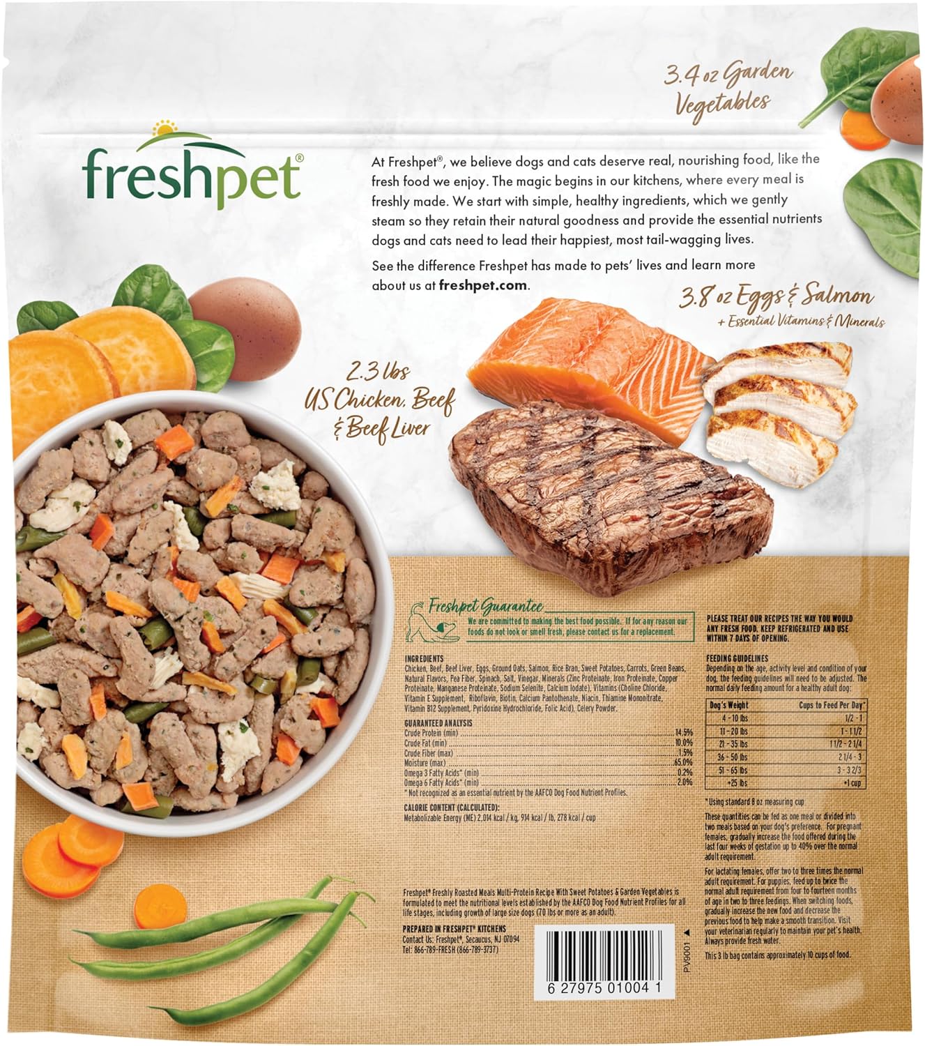 Freshpet Dog Food, Multi-Protein Complete Meal, Chicken, Beef, Egg and Salmon Recipe, 3Lb