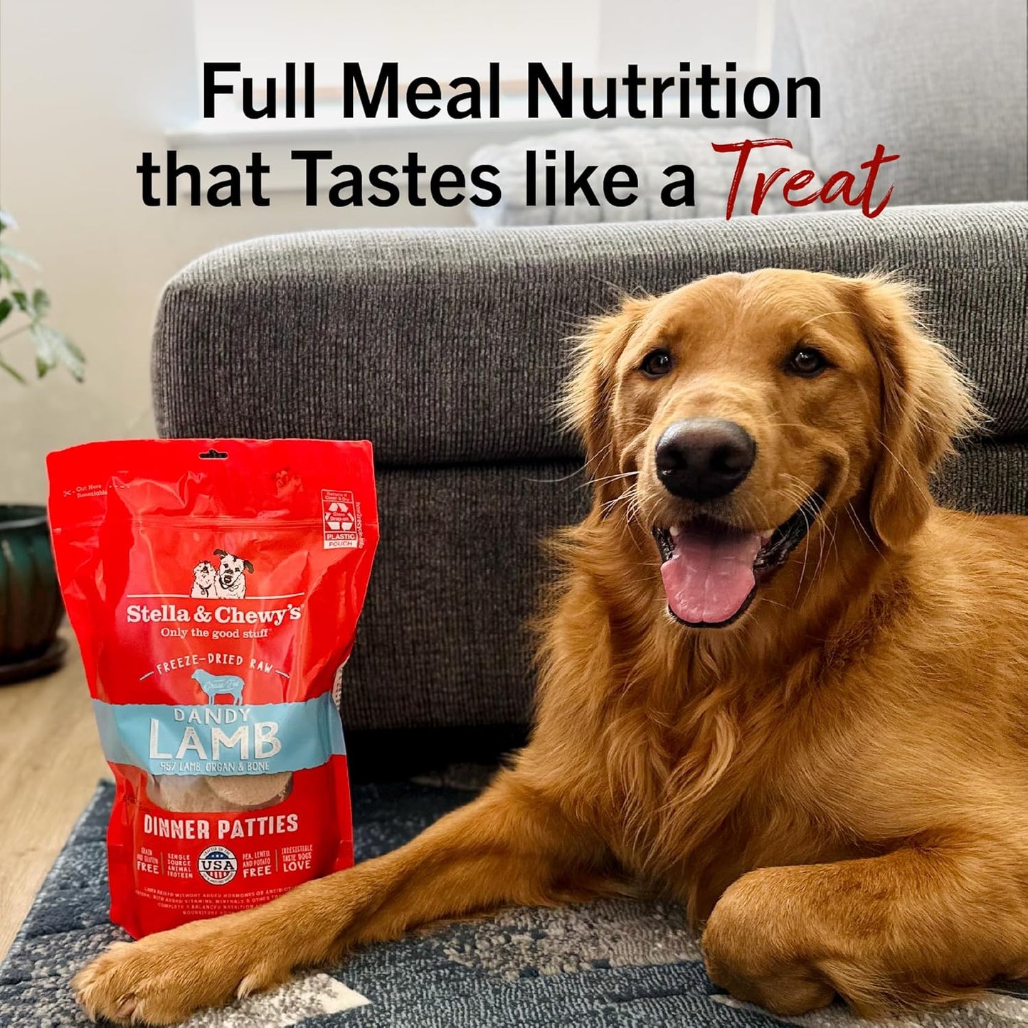 Stella & Chewy's Freeze-Dried Raw Dinner Patties - Dandy Lamb Recipe - High Protein Grain-Free Puppy & Dog Food - Perfect For Picky Eaters - 5.5 oz
