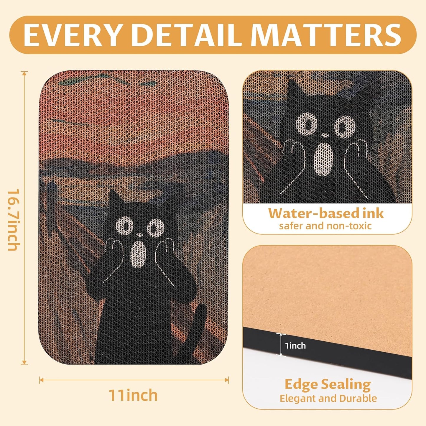 2 Packs Art Cat Wall-Mountable Scratching Board 16.7x11x1 Inch Cat Wall Scratch Pad for Indoor Cats Furniture Protector (Goldfish & Scream)