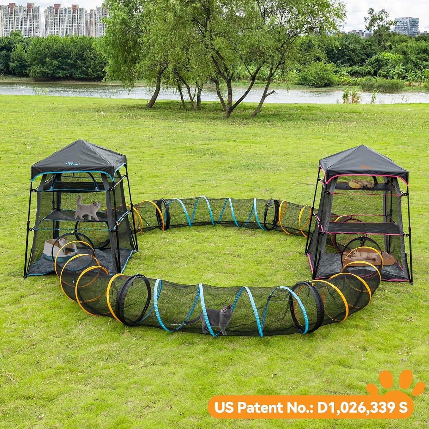 Extra Large Catio Cat Enclosure for Indoor and Outdoor with waterproof bottom,Itent 3 Tier Spacious Cat Tower Tent,Portable Cat Tent for Patio,Balcony, Deck & Camping Weatherproof & Sunproof(Patented)