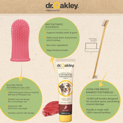 Dog Toothpaste Bacon Flavor Enzymatic Dental Kit with Toothbrush & Finger Brush Vet Recommended – 3-Piece Set