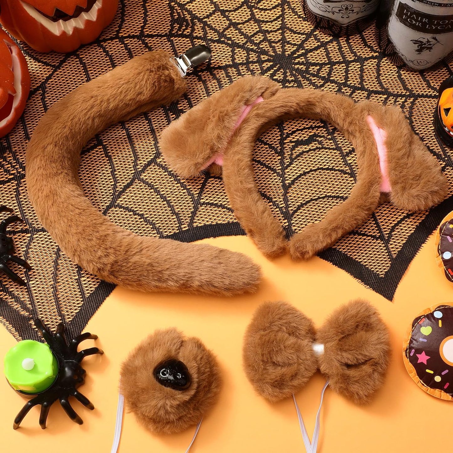 Halloween Costume Set Ears Headband Tail and Brooch Animal Theme Dress up for Adults Party Accessories