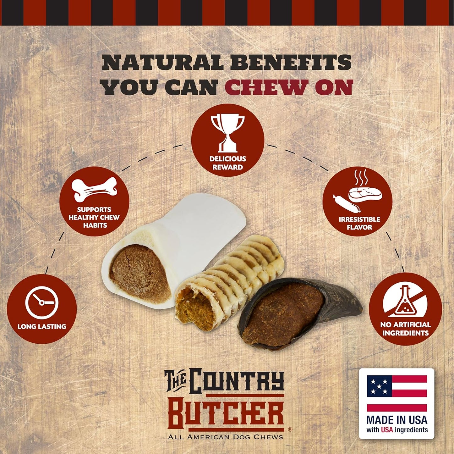 Peanut Butter Lovers Dog Treat Bundle – 2 Peanut Butter Filled Bones, 2 Hooves, 2 Trachea