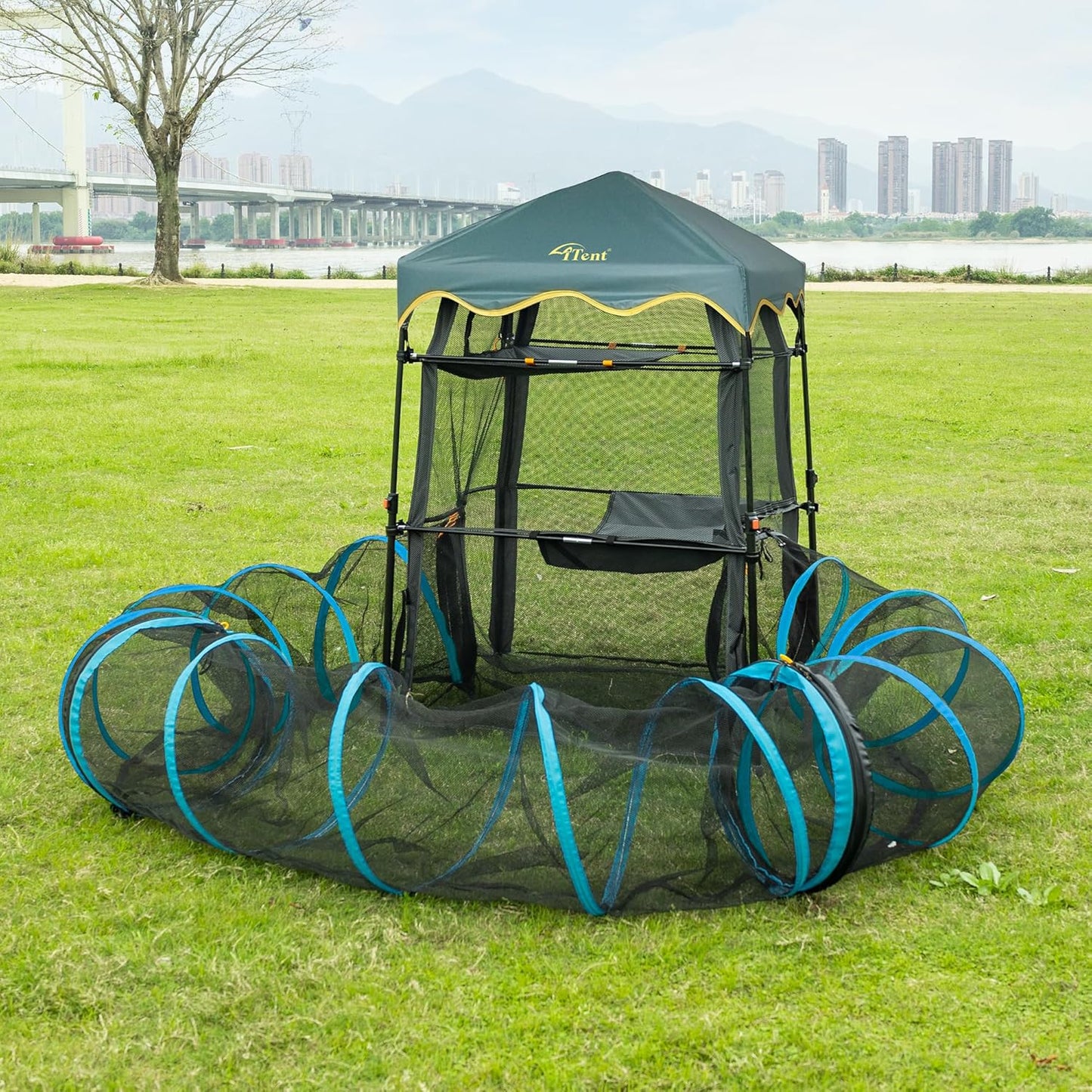 Extra Large Catio Outdoor Cat Enclosure,3 Tier Cat Tower Tent Weatherproof & Sunproof with 3 Doors(with Two Kinds of Canopies), Foladable and Portable Plus Run Tunnel(3 Packs).