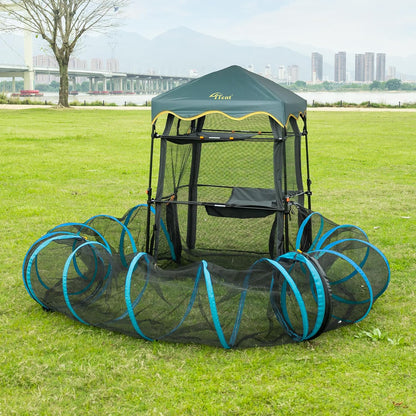 Extra Large Catio Outdoor Cat Enclosure,3 Tier Cat Tower Tent Weatherproof & Sunproof with 3 Doors(with Two Kinds of Canopies), Foladable and Portable Plus Run Tunnel(3 Packs).