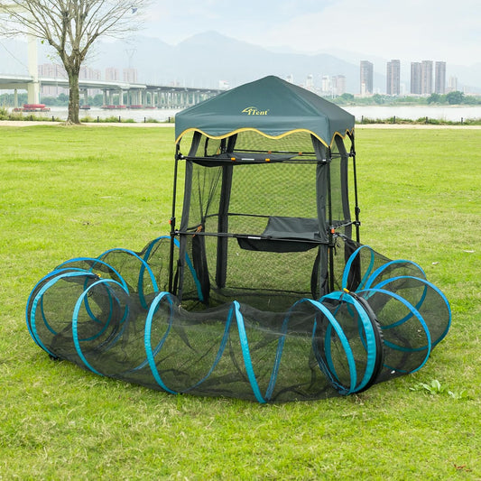 Extra Large Catio Outdoor Cat Enclosure,3 Tier Cat Tower Tent Weatherproof & Sunproof with 3 Doors(with Two Kinds of Canopies), Foladable and Portable Plus Run Tunnel(3 Packs).