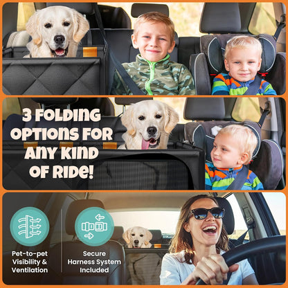 Backseat Cover for Dogs in Car with 2x Storage Boxes - Waterproof Dog Car Seat Cover, Backseat Extender Clip Strap, Carry Bag - Hammock Bed Seat Extender for Dogs, Pet Protector for SUV Truck