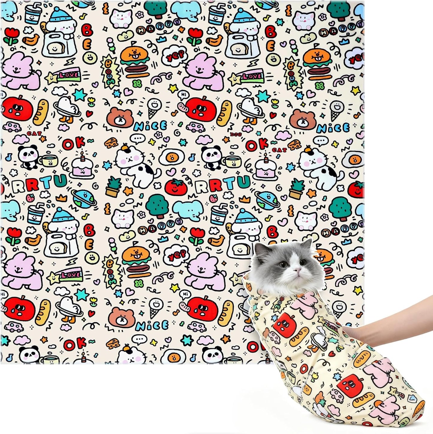 27.6''Cat Grooming Wrap,Cats Wrap for Cutting Nails,Ear Cleaning,Vet Visit Anti-Scratch Anti-Escape Restraint Swaddle,Cat Burrito Wrap L(Within 15lbs),Small Dog Grooming Tool