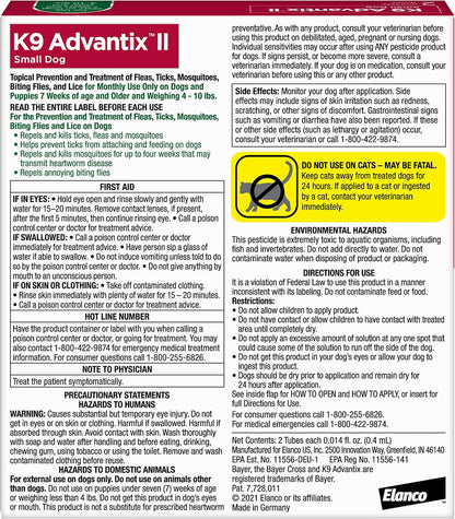 Bundle of K9 Advantix II Small Dog | 2-Mo Supply + Pet Protect Calming Fast-Acting Soft Chews for Dogs, 60 Count