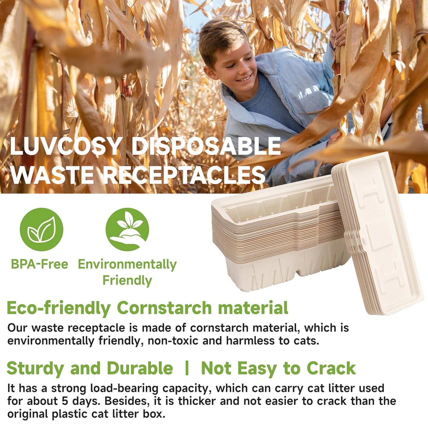 30 PCs Disposable Waste Receptacles with Charcoal Bags Compatible with Nature's Miracle Litter Box 2nd and Littermaid Litter Box 3rd, Disposable Cat Litter Trays (Machine NOT Included)