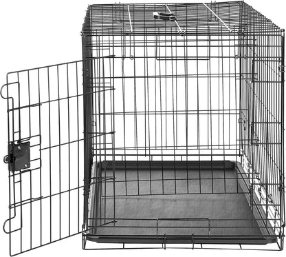 Amazon Basics Durable, Foldable, Collapsible, Portable Metal Wire Dog Crate with Tray, Single Door with Divider Panel, Easy to Assemble & Clean, 36 x 23 x 25 in, Black