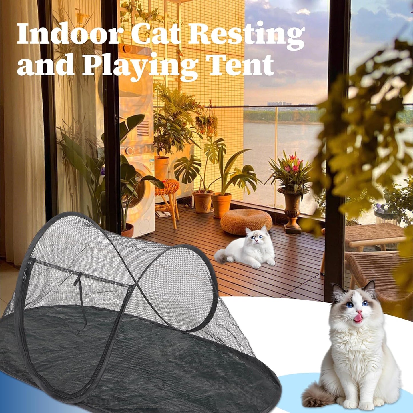 Cat Tent Outdoor, Portable Cat Mesh Tent Pet Cage, Comfy Puppy House with Carry Bag, Ideal for Hiking
