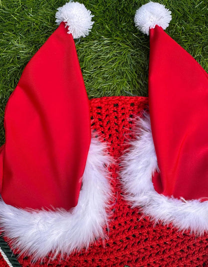 Horse Ear Bonnet Santa Claus Double Hats Fly Hood Ear Net Fly Veil Gift for A Christmas Equestrian Tack Equine (Embroidery, Cob)