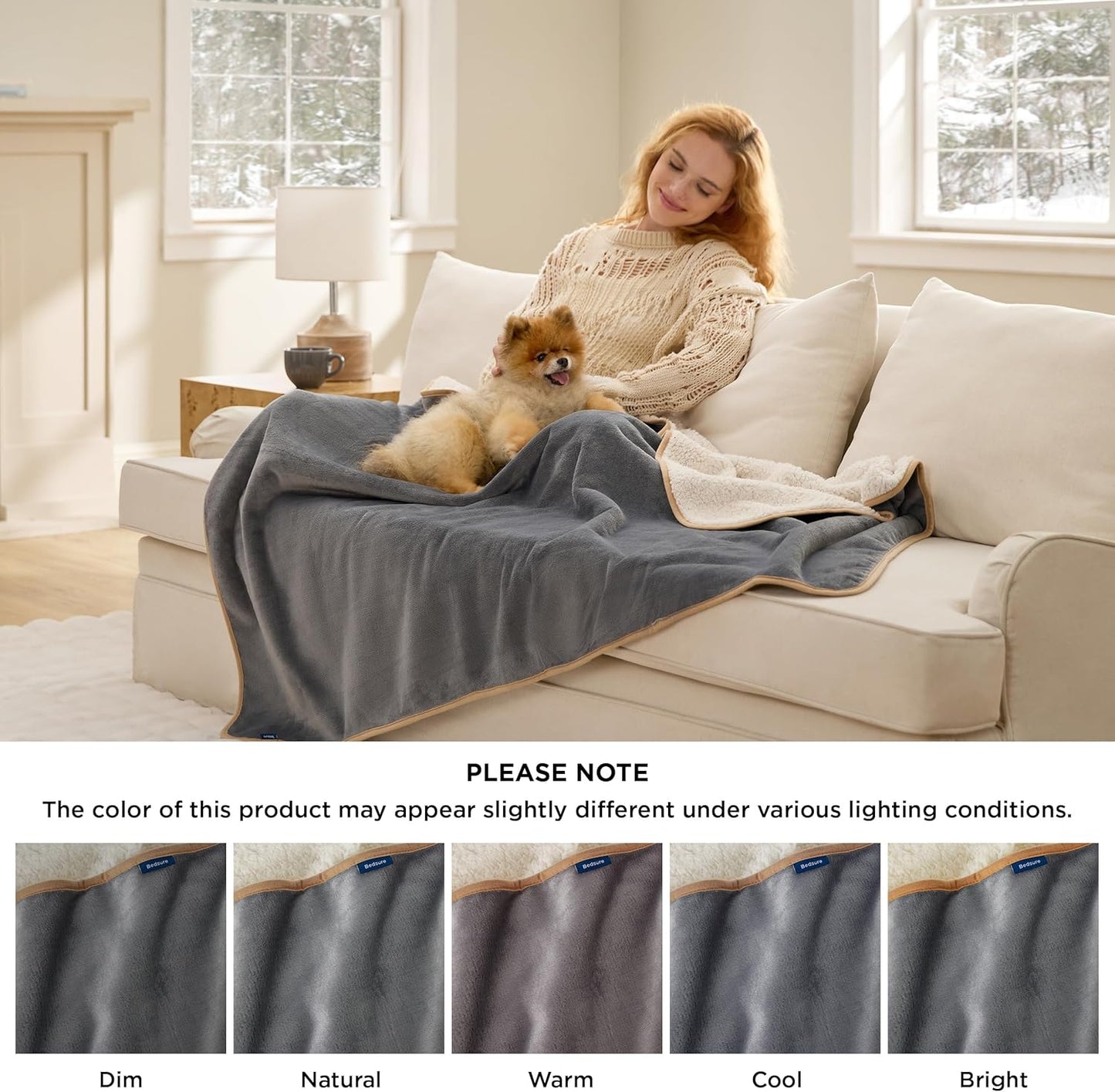 Bedsure Waterproof Dog Blankets for Small Dogs - Small Cat Blanket Washable for Couch Protection, Sherpa Fleece Puppy Blanket, Soft Plush Reversible Throw Furniture Protector, 25"X35", Grey