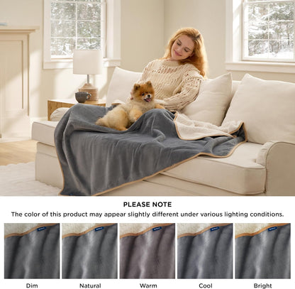 Bedsure Waterproof Dog Blankets for Small Dogs - Small Cat Blanket Washable for Couch Protection, Sherpa Fleece Puppy Blanket, Soft Plush Reversible Throw Furniture Protector, 25"X35", Grey