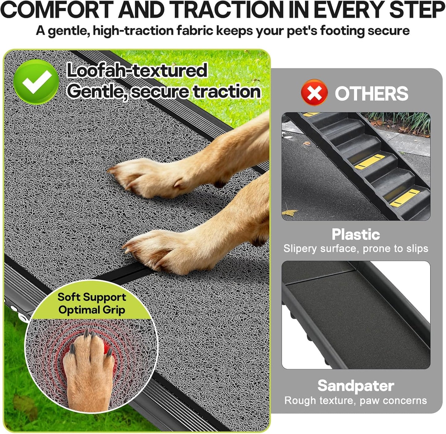 𝟕𝟏'' & 𝟐𝟎" Wide Dog Ramp for Large Dogs, Holds 250LBS & Gentle Slope for Joint Care - Dog Car Ramp with Upgrade Non-Slip Surface - Portable Folding Pet Ramps for Senior Pets Enter into SUV, Truck