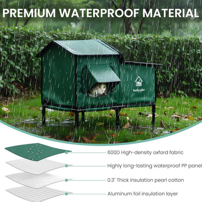 Cat Houses for Outdoor Cats, Outdoor Cat House Weatherproof with Insulation Layer for Warm, Foldable Cat Shelter, Cave Beds for Pets Up to 55lbs for Garden, Patio, or Backyard (Green-L)