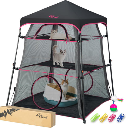 Extra Large Catio Cat Enclosure for Indoor and Outdoor with waterproof bottom,Itent 3 Tier Spacious Cat Tower Tent,Portable Cat Tent for Patio,Balcony, Deck & Camping Weatherproof & Sunproof(Patented)