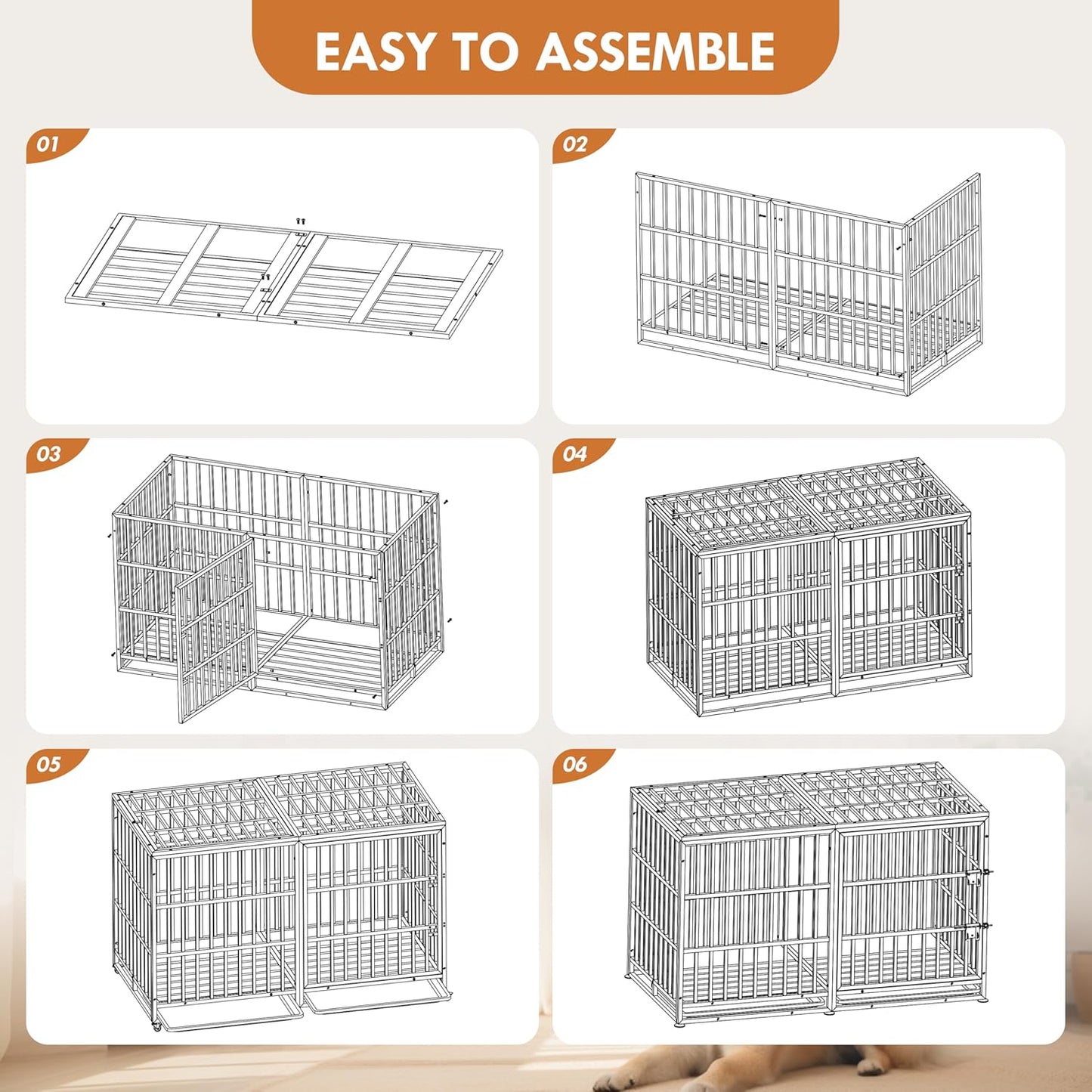 GDFStudio 61 Inch Extra Large Dog Crate with Mat, Heavy-Duty Carbon Steel XL Dog Cage Kennel with Removable Tray and Double Door, Indestructible Escape-Proof Large Dog Crate for Indoor Outdoor, Black