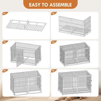 GDFStudio 61 Inch Extra Large Dog Crate with Mat, Heavy-Duty Carbon Steel XL Dog Cage Kennel with Removable Tray and Double Door, Indestructible Escape-Proof Large Dog Crate for Indoor Outdoor, Black