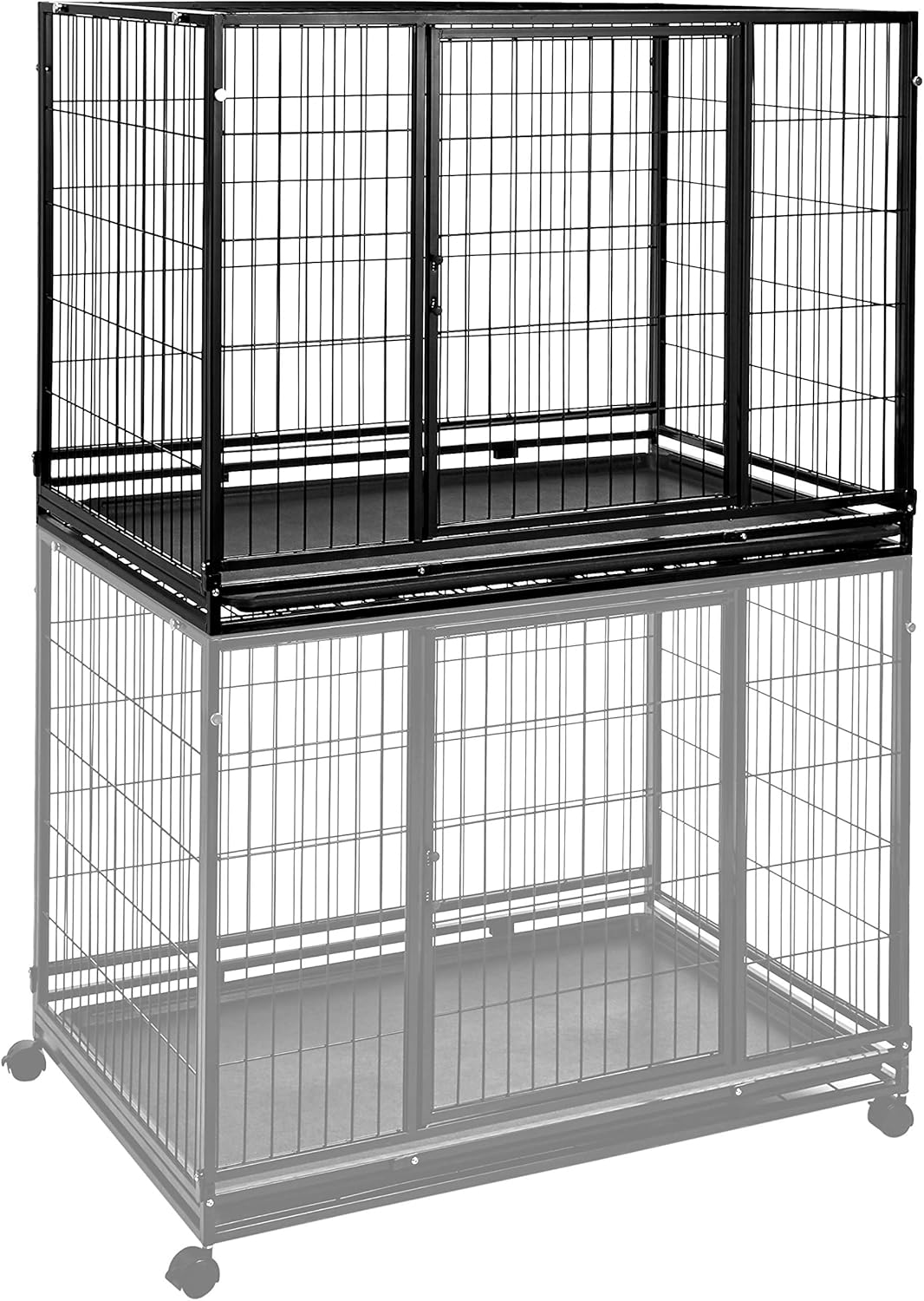 Amazon Basics - Portable Heavy Duty Stackable Dog Pet Kennel on Wheels with Tray, Black, 43.5" L x 29.8" W x 34.3" H