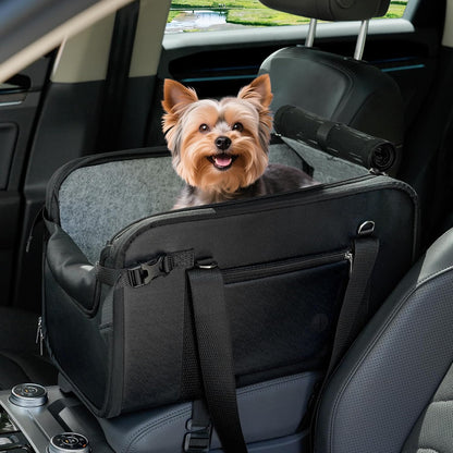 WOYYHO 18 lbs Console Dog Car Seat Luxury Center Console (Width >9in) Dog Car Bed Carseat with Soft Cushion and Safety Belt, Easy Install Stable No Shaking, Waterproof Anti-Slip PU Leather