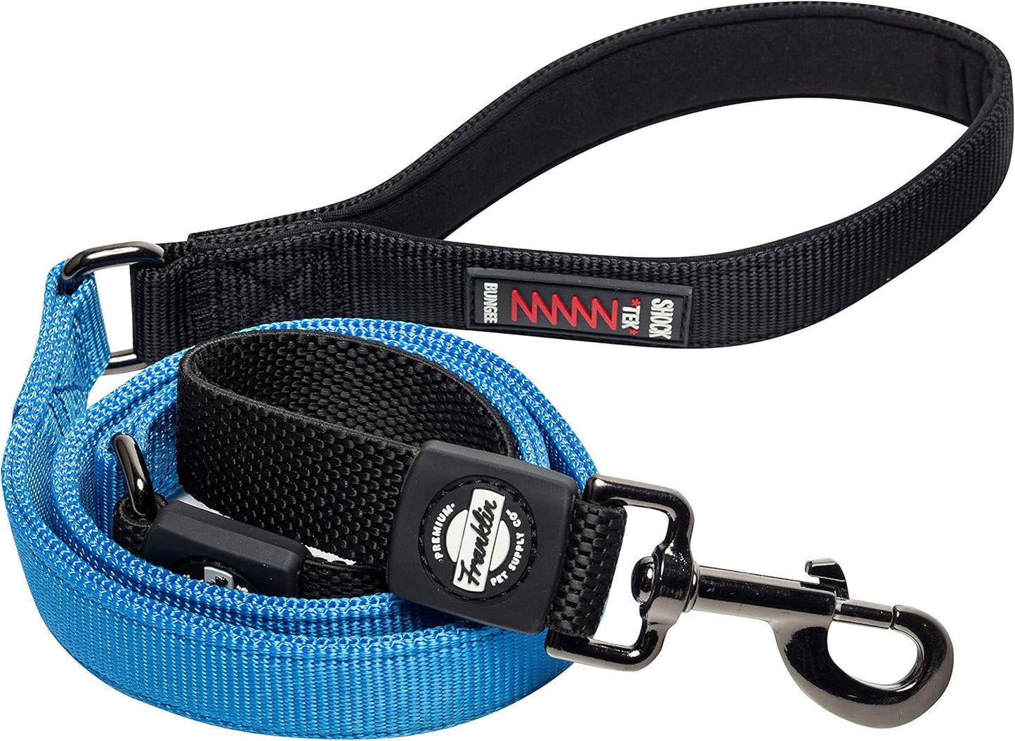 Franklin Pet Supply Co. Nylon Dog Leash - 4 Foot Dog Leash with Shok-Tek Bungee - Prevents Jumping and Pulling - Bright-Color Nylon for Night Visibility - Blue