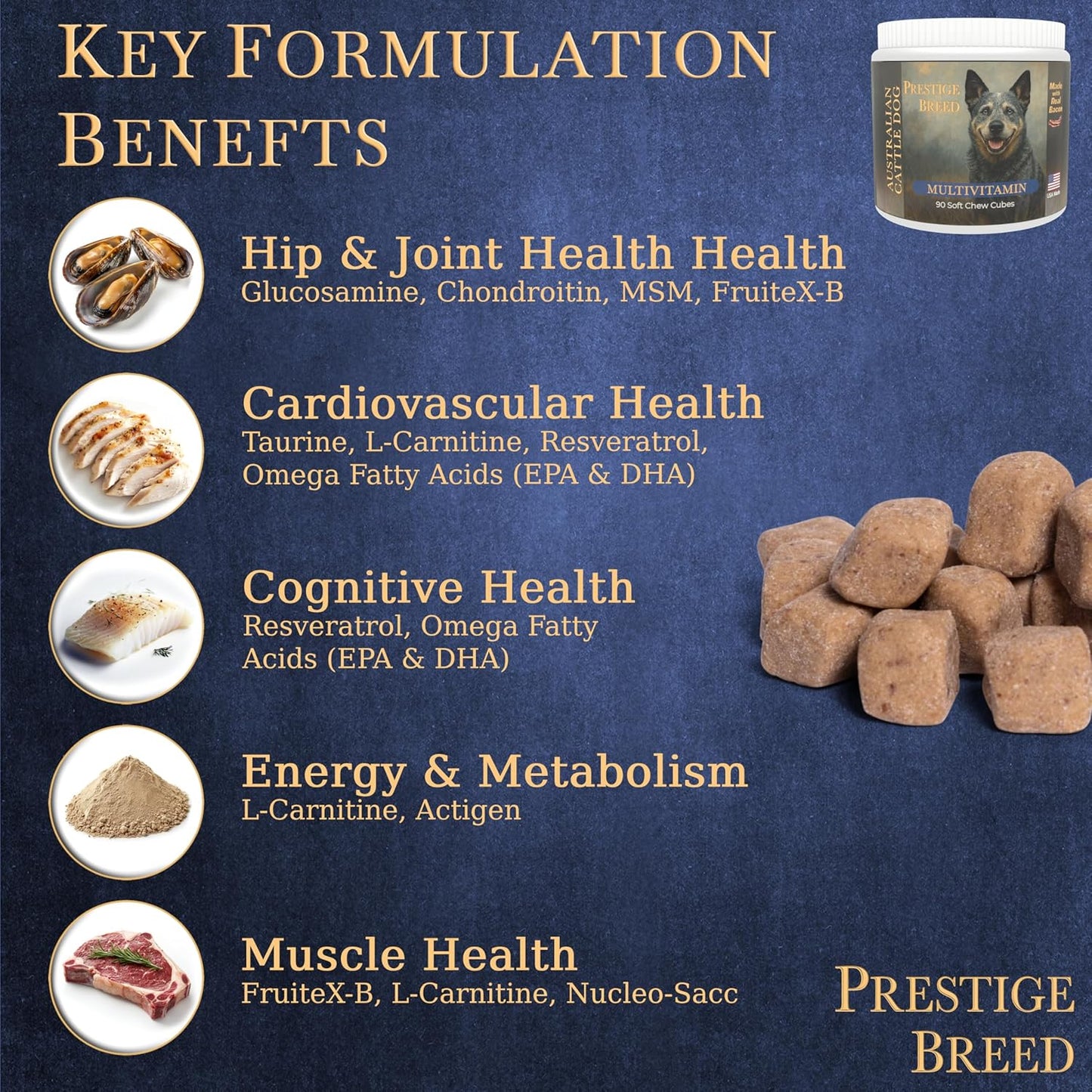 Australian Cattle Dog Multivitamins, 90 Count, Made in The USA with Real Bacon