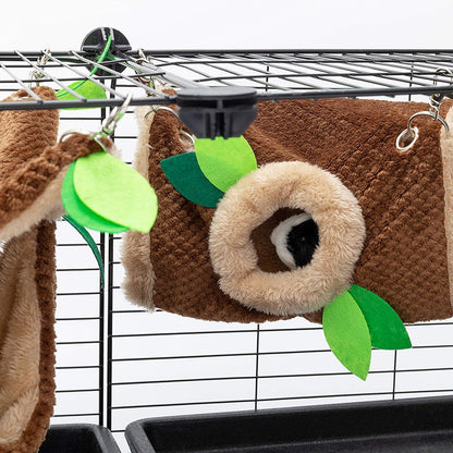 Small Animal Hammock - Hanging Hammock & Tunnel Hideout for Guinea Pig Hamster Parrot Rat Chinchilla - Warm Swing Plush Cage Bed Washable Pet Hammock