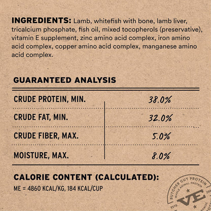 Vital Essentials Freeze-Dried Raw Lamb & Whitefish Meal or Mixer Dog Food Soft Nibs | 99% Lamb, Whitefish, Organs & Bone| 3 lbs Big Bag