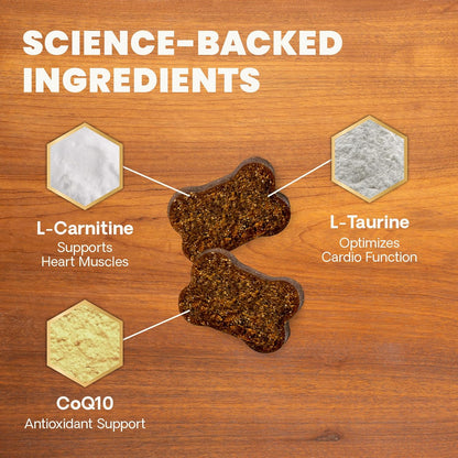 VetriScience Extra Strength Healthy Heart Chews, Vetri Cardio Supplement for Dogs, Heart Support Supplement with Taurine, Carnitine, CoQ10, Hawthorn and Berberine, Chicken, 60 Count