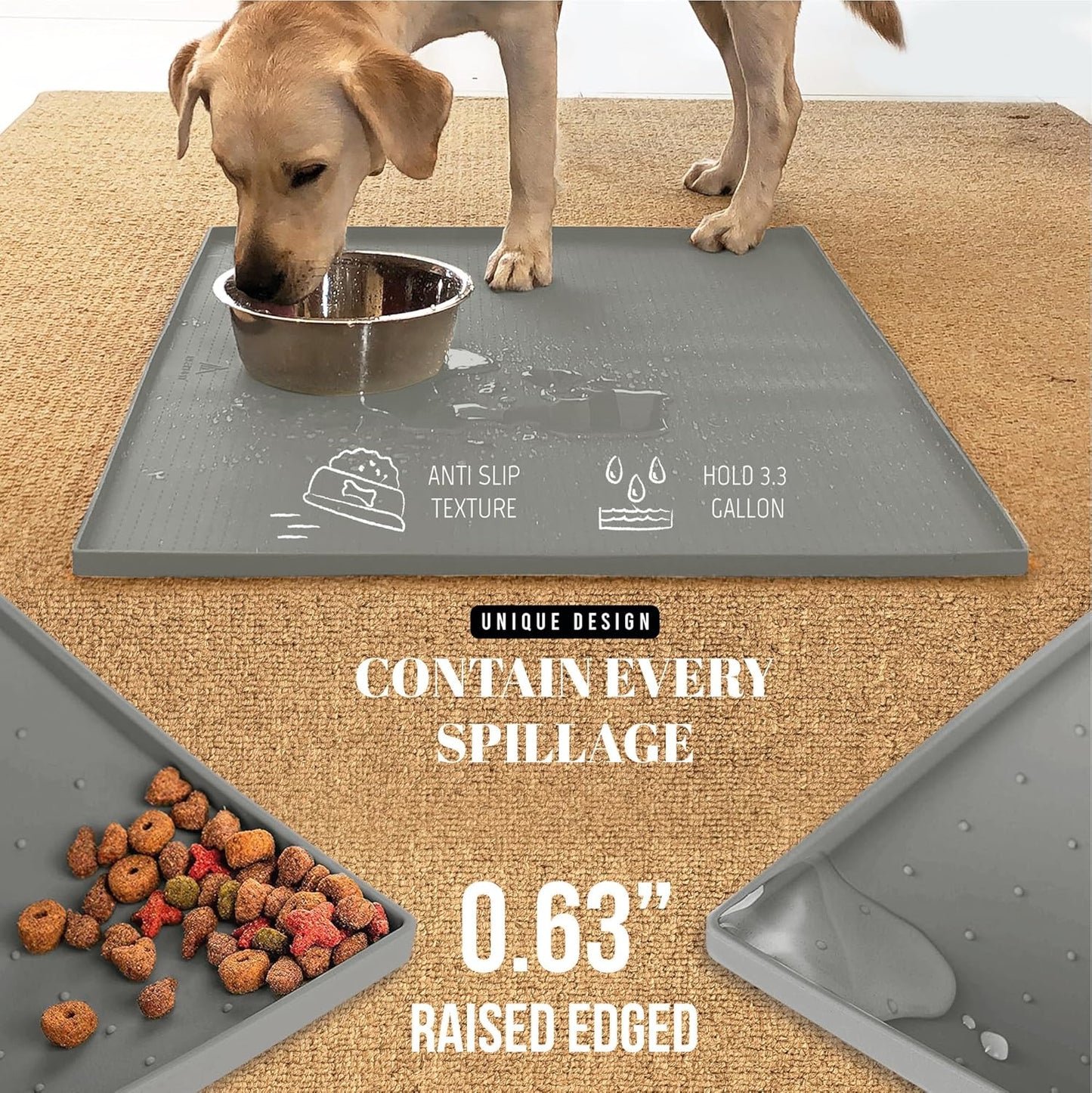AVERYDAY 3-in-1 Slow Feeder Dog Bowls and 32x24'' Silicone Dog Mat Bundle