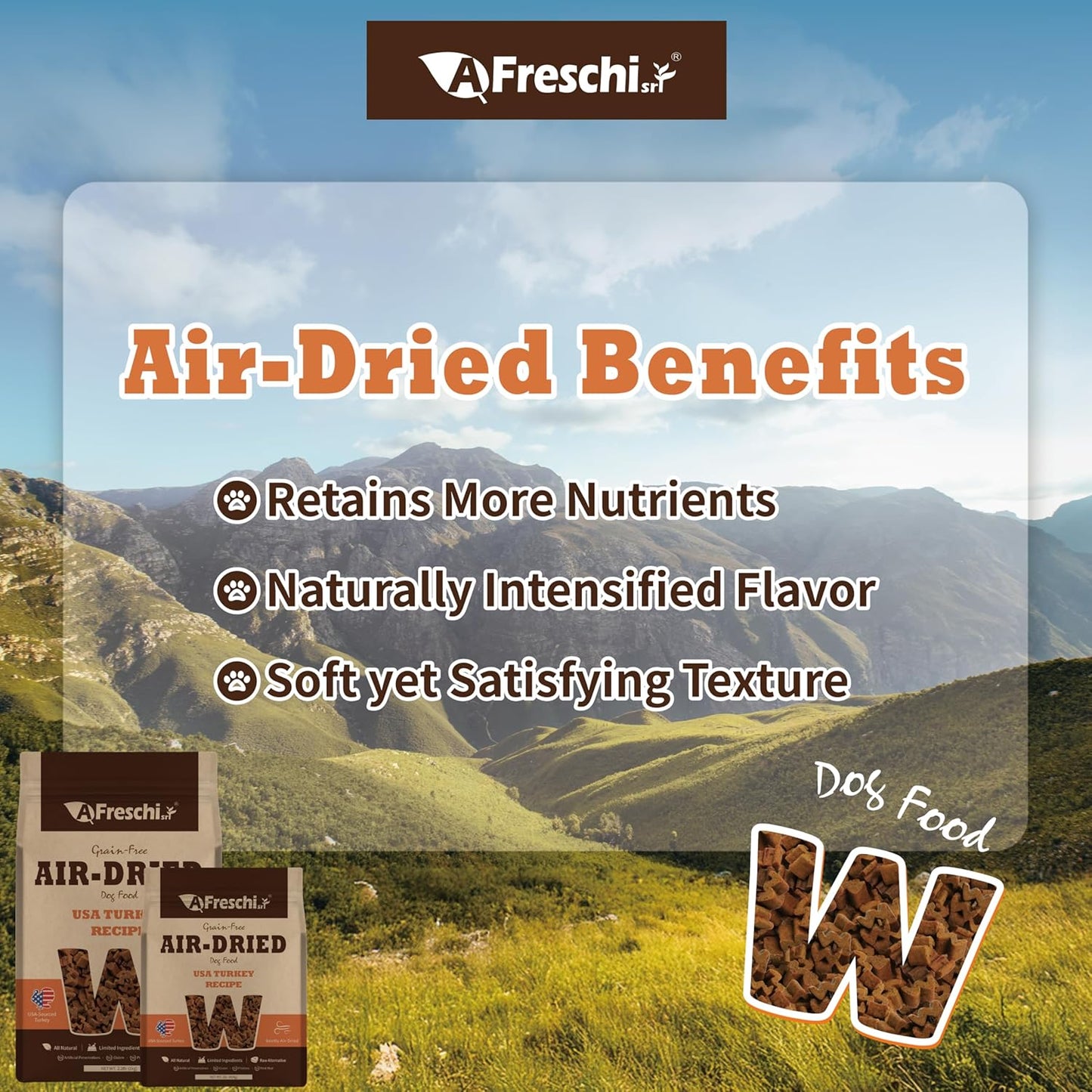 AFreschi Air-Dried Dog Food Turkey Recipe 1 lb, All-Natural, Complete & Balanced, Single-Animal Protein, Grain-Free, High-Protein, Limited Ingredients
