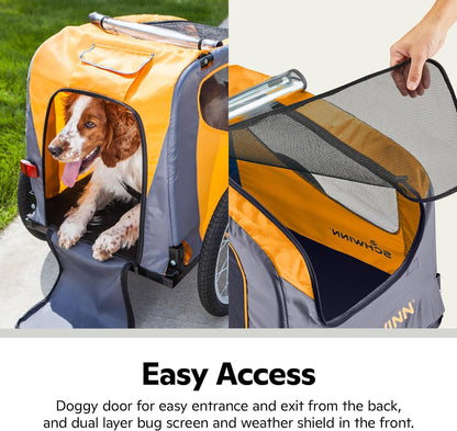 Schwinn Rascal Pet Trailer, Holds Pets Up to 50 or 100 lb, Universal Coupler, Folding Frame, Quick-Release Wheels, Rear Doggy Door, Leash, Washable Liner, Bug Screen, Schwinn Bike Trailer for Pets