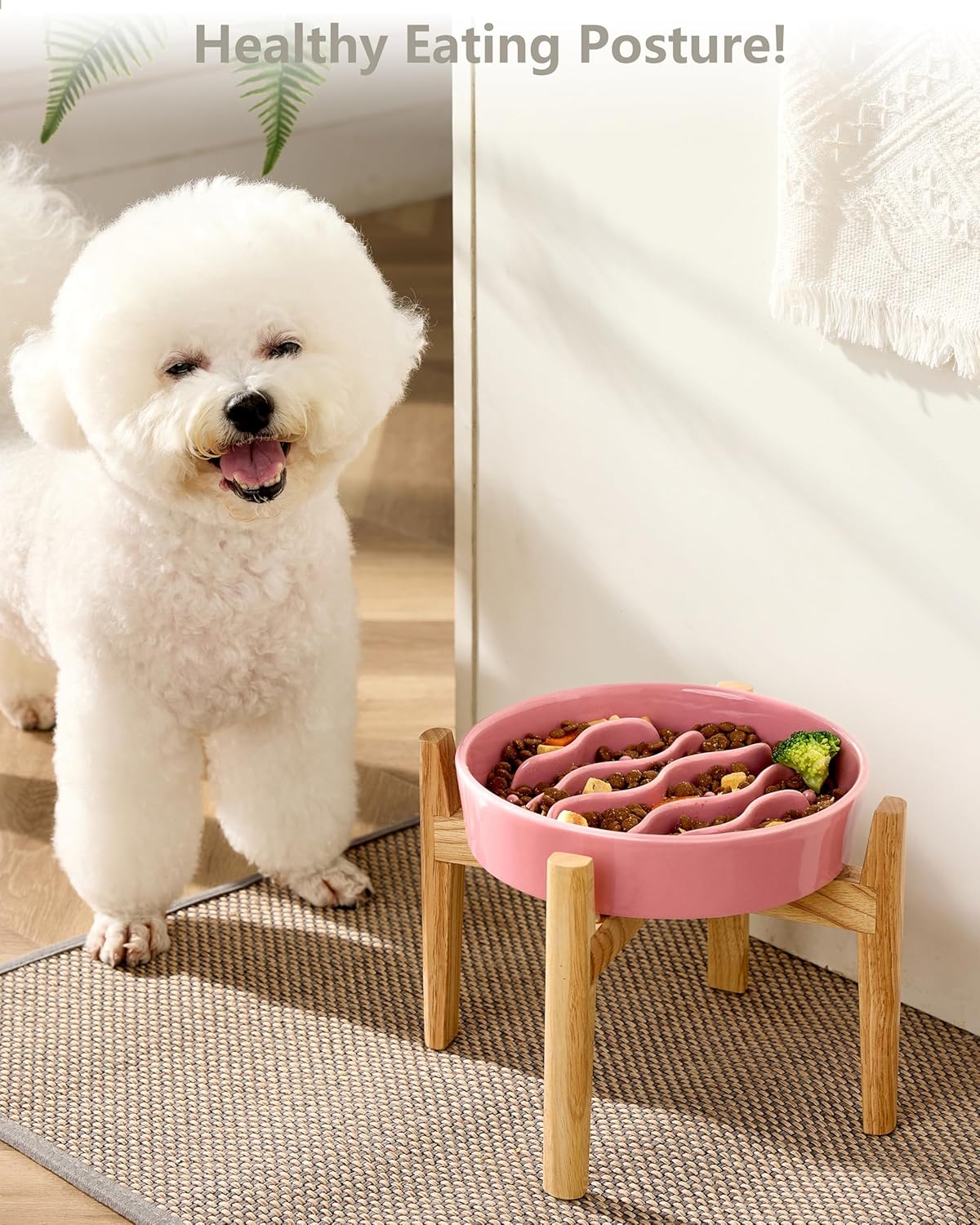 Ceramic Slow Feeder Dog Bowls Elevated, 2.0 Cups Dog Slow Feeder for Medium and Large Dogs, 30oz, 8in, Salmon Pink